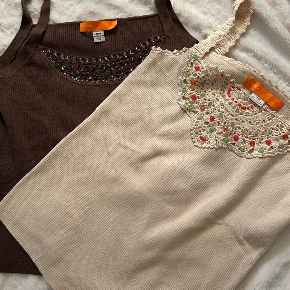 Cynthia Steffe Brown and Cream Embroidered Tank Tops